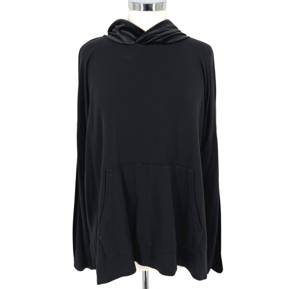 Eileen Fisher Black Velvet Tencel Hooded Pullover Top Black Size Medium - Picture 1 of 14